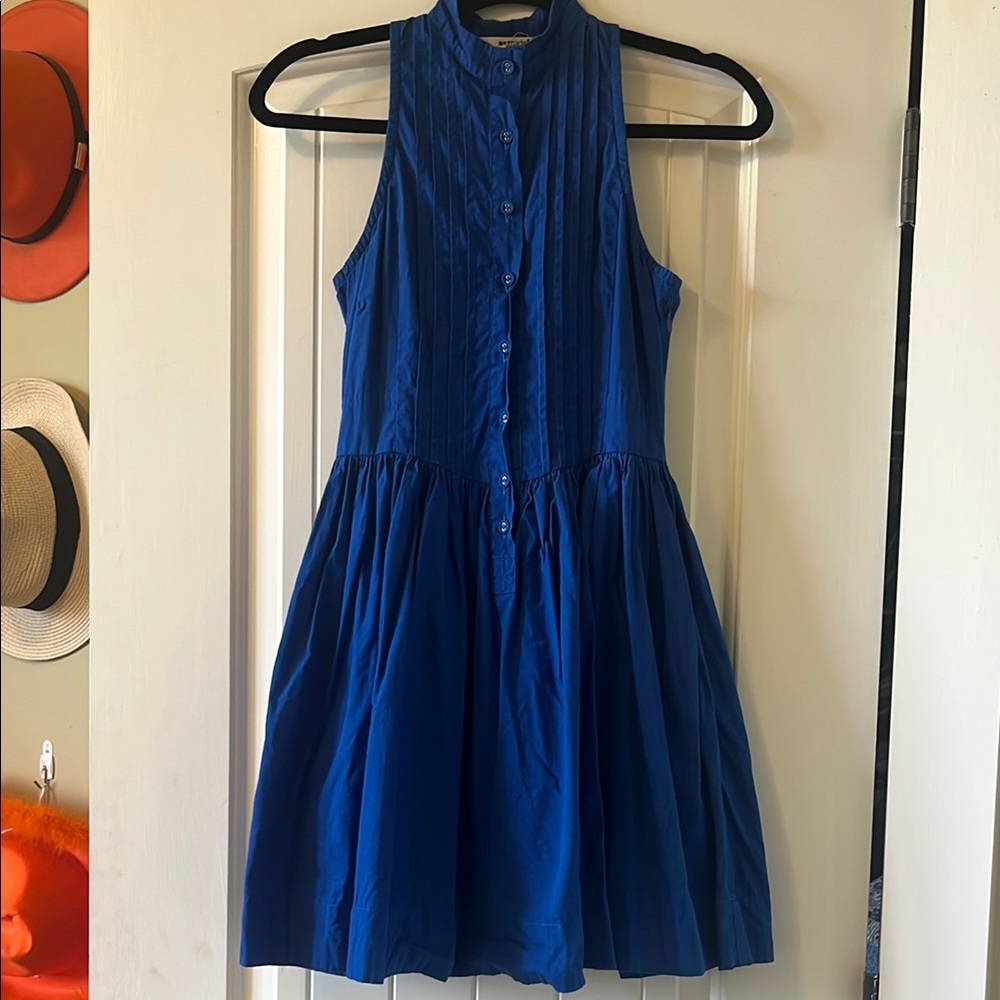 Blue Halter Mini Sundress with Adorable Buttons